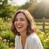 Wellness coach woman with natural smile in outdoor setting